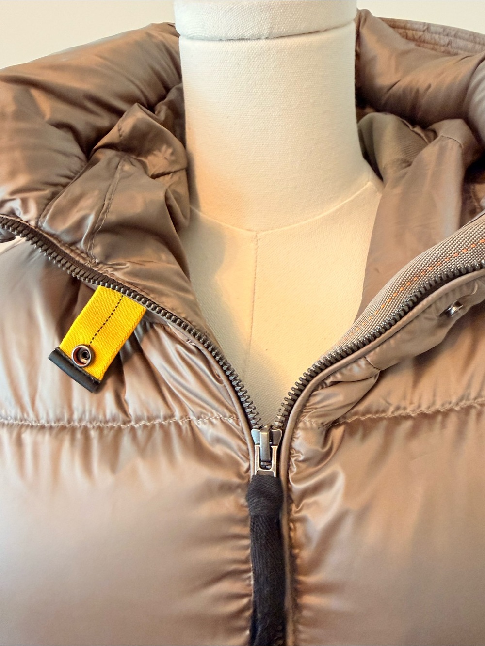 Parajumpers Puffer Hooded Longline Coat in Taupe - Picture 6 of 15